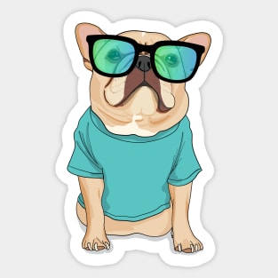 French Bulldog with glasses and t-shirt Sticker